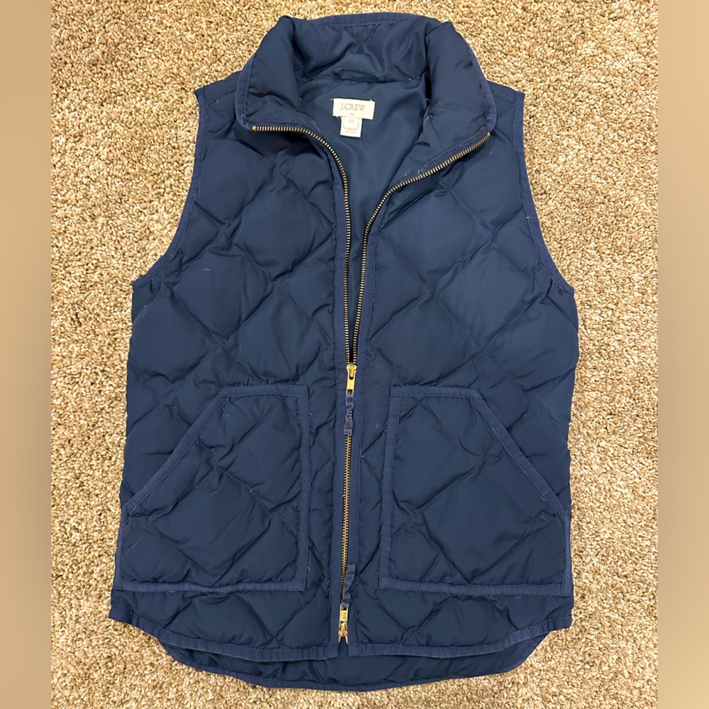 J Crew Factory navy quilted vest with gold zipper. Size XXS (runs big).